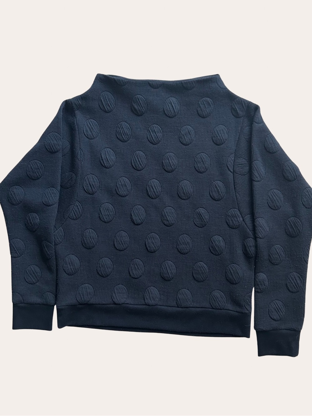 Anthropologie Navy Blue Dotted Funnelneck Pullover Sweater - Small Petite SP